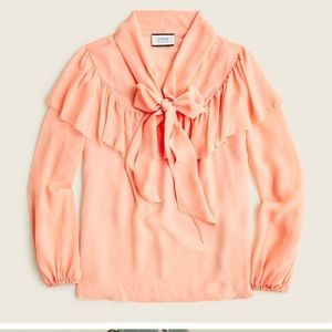 J. Crew Collection Salmon Tie-neck Silk Chiffon Top